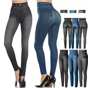 Женские джинсовые леггинсы с имитацией джинсовой ткани, брюки с высокой талией, тонкие спортивные леггинсы для фитнеса S серый