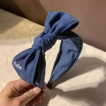 Женские джинсовые повязки для волос с большим бантом ручной работы, завязанные широкие боковые буквы, аксессуары для волос, винтажная повязка на голову для девочек, обруч для волос Size fits all