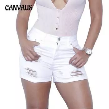 Женские джинсовые шорты больших размеров с высокой талией и отверстиями, модные брюки S
