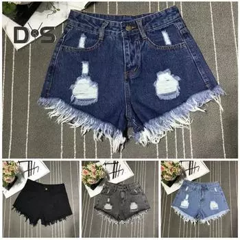 Женские джинсовые шорты с рваными отверстиями и высокой талией на пуговицах на молнии свободного кроя трапециевидной формы с карманами больших размеров короткие джинсы женские пляжные шорты для свиданий 3XL чёрный
