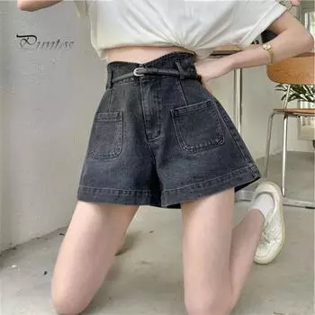Женские джинсовые шорты с высокой талией, эластичные свободные джинсовые шорты, повседневные широкие летние шорты с карманами S синий