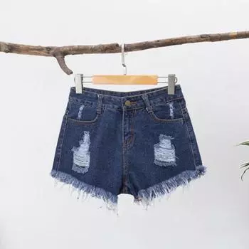 Женские джинсовые шорты Yousheng с высокой талией, рваные, потертые, с бахромой, летние эластичные шорты S темно-синий