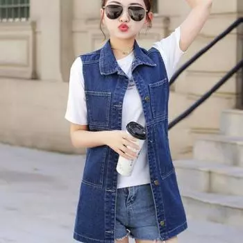 Женские джинсовые жилеты весна-лето 2024 года, рваные длинные джинсы, жилет Femme Fahion, повседневная куртка без рукавов, верхняя одежда S-6XL S
