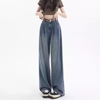 Женские джинсы 2024 в стиле ретро с высокой посадкой и широкими штанинами, с бархатом, осенне-зимний стиль, свободный крой. 3XL
