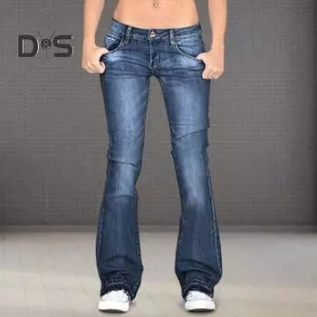 Женские джинсы эластичные облегающие брюки с градиентом расклешенные женские брюки с низкой посадкой повседневная одежда 2XL чёрный