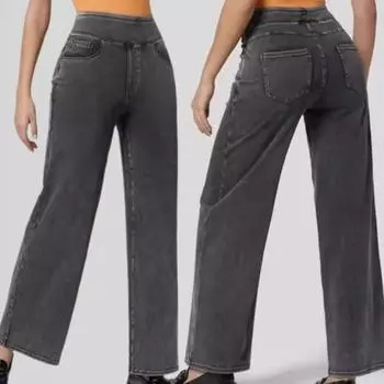Женские джинсы, эластичные, с высокой талией, облегающие, слегка расклешенные, широкие, длинные джинсовые брюки с карманами, однотонные джинсы XL темно-синий
