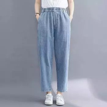 Женские джинсы больших размеров, брюки с высокой талией, свободные джинсы, женские, эластичные, на весну, с карманами XXXXXL синий
