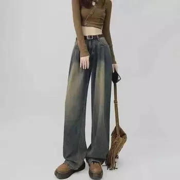 Женские джинсы больших размеров Cement Gray – утягивающие, удлиняющие ноги, свободные, широкие штанины для фигур типа «груша» Small