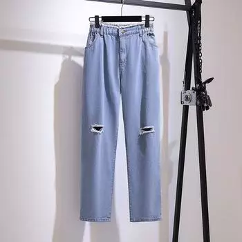 Женские джинсы больших размеров, джинсовые брюки с высокой талией, женские широкие брюки, прямые синие джинсовые брюки, большие размеры 2XL синий