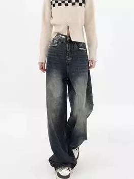 Женские джинсы больших размеров Harajuku Y2K Baggy Jeans Women Streetwear Retro Fashion Autumn High Talys Jeans Loose Wide Leg Denim Брюки женские S синий