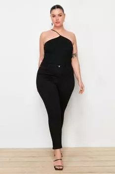 Женские джинсы больших размеров, модные черные джинсы скинни с высокой талией нового сезона