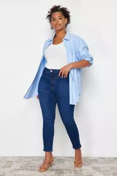 Женские джинсы больших размеров, модные новые сезонные темно-синие гибкие джинсы скинни с детальной строчкой