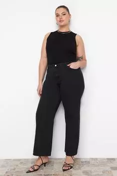 Женские джинсы больших размеров, модные новые сезонные антрацитовые джинсы с высокой талией и широким кроем