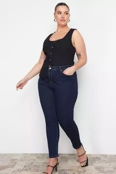 Женские джинсы больших размеров, модные новые сезонные темно-синие гибкие джинсы скинни с высокой талией