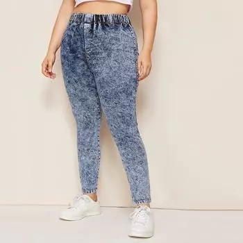 Женские джинсы больших размеров, повседневные джинсовые джинсы с эффектом пуш-ап, узкие брюки с высокой талией, облегающие брюки L синий