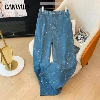 Женские джинсы больших размеров, прямые, с принтом, с высокой талией, джинсовые брюки, модные брюки для отдыха на весну и осень 2XL синий