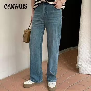 Женские джинсы больших размеров с широкими штанинами, с высокой талией, свободные прямые брюки XL синий