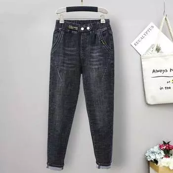 Женские джинсы большого размера на весну и лето, эластичные джинсы прямого кроя, джинсы с эластичной резинкой на талии 6XL