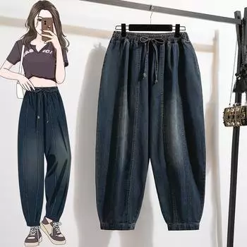 Женские джинсы большого размера с эластичной резинкой на талии, весна-лето, потертые повседневные джинсы 5XL