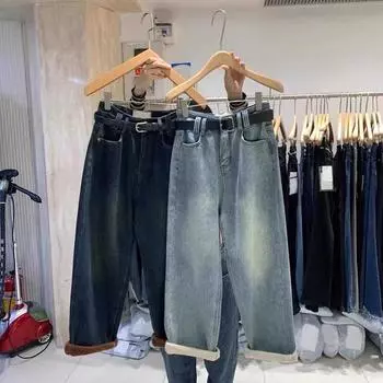 Женские джинсы большого размера с бархатной подкладкой и высокой талией, широкие, модель 2024 г. 5XL