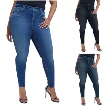 Женские джинсы большого размера с высокой талией и зауженной талией, брюки-карандаш на молнии с застежкой на пуговицы L