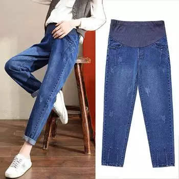 Женские джинсы для беременных, весенне-осенние свободные широкие джинсовые брюки для беременных, большие размеры L-5XL XXXXL синий