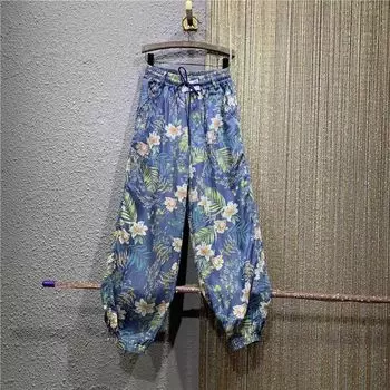 Женские джинсы-джоггеры, джинсовые брюки со спортивными штанами на шнурке, модные повседневные брюки с принтом, свободная уличная одежда для бойфренда, винтажный Харадзюку y2k S синий