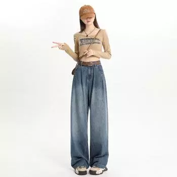 Женские джинсы Four Seasons Wear Wide Leg в стиле ретро, новый стиль, свободные, повседневные, универсальные, прямые брюки XS