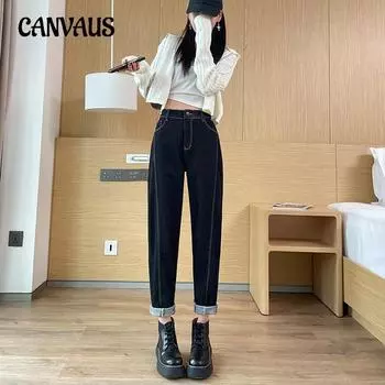 Женские джинсы Harlan больших размеров с высокой талией, эластичные узкие брюки длиной девять десятых L чёрный