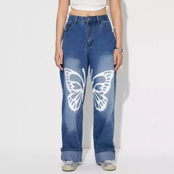 Женские джинсы INS Retro Casual с высокой талией, прямые, женские XS синий