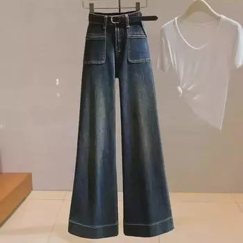 Женские джинсы-клеш с высокой талией и широкими штанинами, осень 2024 г. M