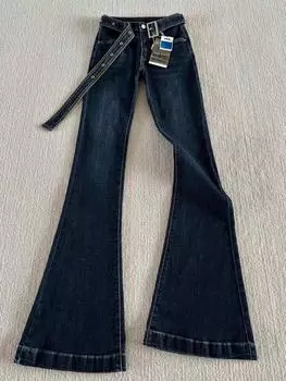 Женские джинсы-клеш в стиле ретро 2000-х годов с драпировкой, облегающие брюки-швабры, новинка 2025 года, элегантные повседневные синие расклешенные брюки из денима с высокой талией Y2k XS синий