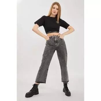 Женские джинсы-кюлоты с высокой талией антрацитового цвета