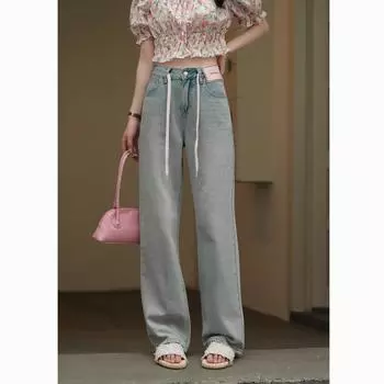 Женские джинсы Mishow, летние модные повседневные прямые длинные брюки с высокой талией, универсальные свободные широкие брюки MXC33K0054