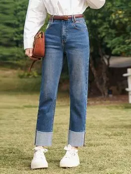 Женские джинсы Mishow, новинка 2024 года, однотонные хлопковые винтажные тонкие брюки до щиколотки с высокой талией, MXD12K0536 S
