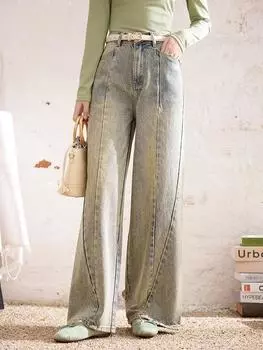 Женские джинсы Mishow, новинка 2024 года, весенние винтажные универсальные свободные элегантные джинсы с высокой талией нестандартного дизайна, MXD22K0562 S