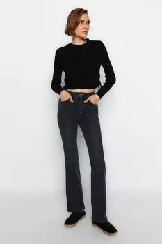 Женские джинсы, модные черные джинсы-клеш с высокой талией нового сезона