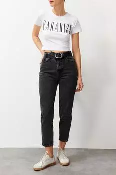 Женские джинсы, модные новые сезонные антрацитовые джинсы для мам с высокой талией