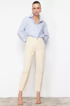 Женские джинсы, модные новые сезонные бежевые джинсы для мам с высокой талией