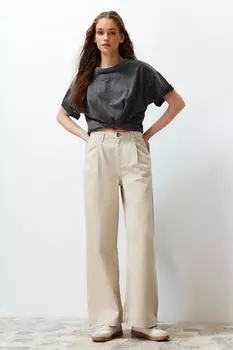 Женские джинсы Модные новые сезонные бежевые плиссированные сезонные широкие джинсы с высокой талией