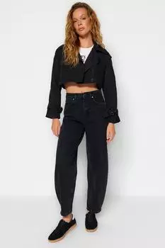 Женские джинсы, модные новые сезонные черные джинсы-бочонки с высокой талией