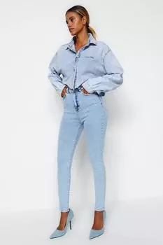 Женские джинсы Модные новые сезонные голубые джинсы скинни с высокой талией