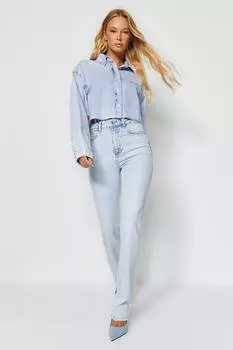 Женские джинсы Модные новые сезонные голубые расклешенные джинсы с высокой талией