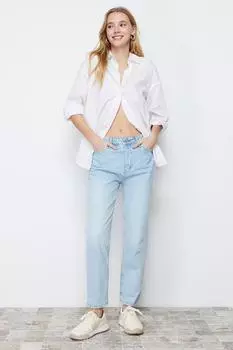 Женские джинсы Модные новые сезонные светло-голубые более экологичные джинсы для мам с высокой талией