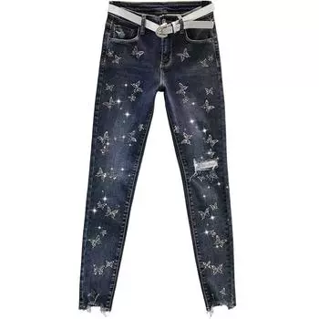 Женские джинсы модные с высокой талией Slim Fit Skinny Diamond Cotton Stretch карандаш брюки XXXL синий