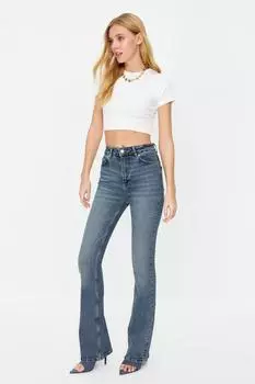 Женские джинсы, модные синие джинсы-клеш с высокой талией нового сезона