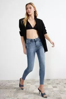 Женские джинсы, модные синие джинсы скинни нового сезона с высокой талией