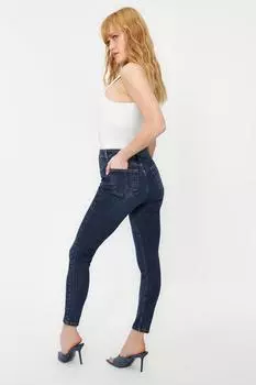 Женские джинсы, модные темно-синие джинсы скинни с высокой талией, новый сезон, пуш-ап
