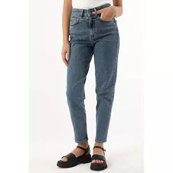 Женские джинсы Mom с высокой талией и толстым поясом синего цвета