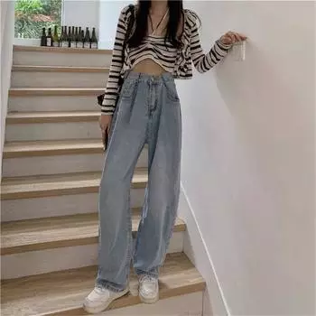 Женские джинсы, мужские свободные и прямые брюки, модные мужские прямые джинсовые брюки L